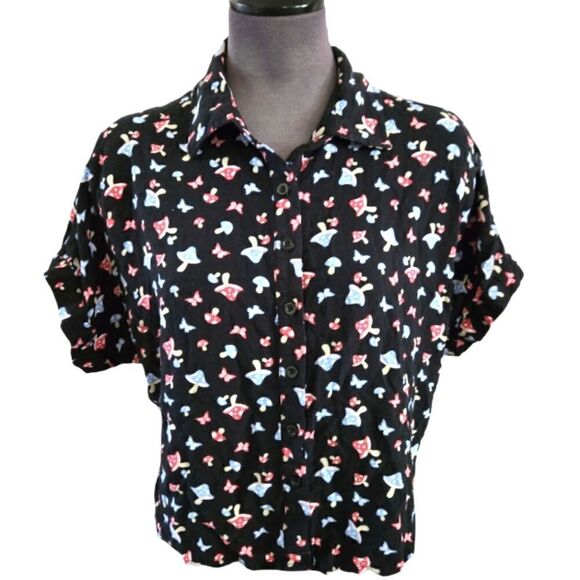 EC HOT TOPIC BUTTERFLY MUSHROOM WOVEN BUTTON-UP SZ.SM - Picture 2 of 4